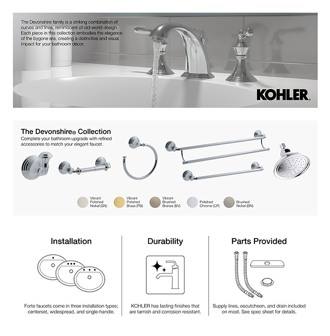KOHLER Devonshire 1Light Polished Chrome Wall Sconce K10570CP The Home Depot